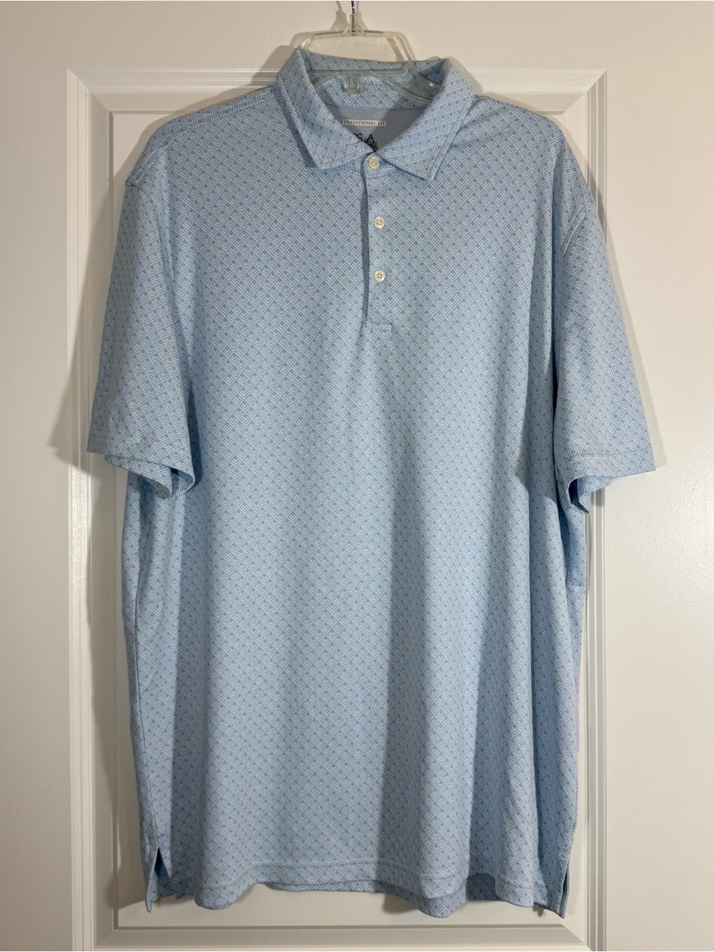 Jos A Bank Men’s Large Traditional Fit Light Blue Geometric Print Polo